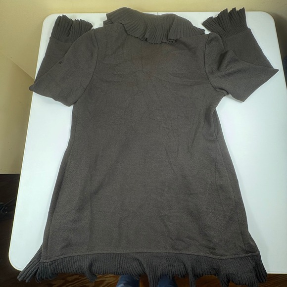 St John Collection Chocolate Brown Ruffle‎ Front Open Knit Cardigan Sweater 8 - Picture 12 of 14